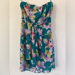 NWT EXPRESS Strapless Floral Dress - Teal Turquoise / Yellow / Pink / Purple - 0